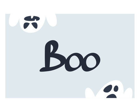 Gray rectangle with the inscription Buu and two ghosts. Background for text. Halloween theme. Flat vector illustration. Eps10. Vector illustrationのイラスト素材