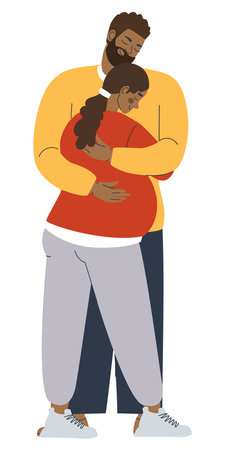 Man hugs a pregnant woman. Couple together, traditional family. Vector illustrationのイラスト素材