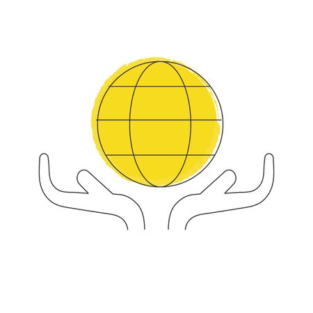 Ecology symbol - Earth in hands for Business template website. Environmental protection icon in thin line design.のイラスト素材