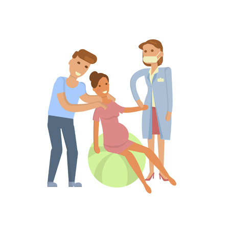 The process of giving birth concepts set. Woman during childbirth, family in the maternity ward, obstetrician is delivering a child. Vector illustration for infographicのイラスト素材