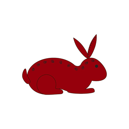 Chinese zodiac symbol red rabbit or hare made by traditional Chinese paper cut arts. Isolated on white background. Horoscope for red year. Vector es10 illustration.のイラスト素材