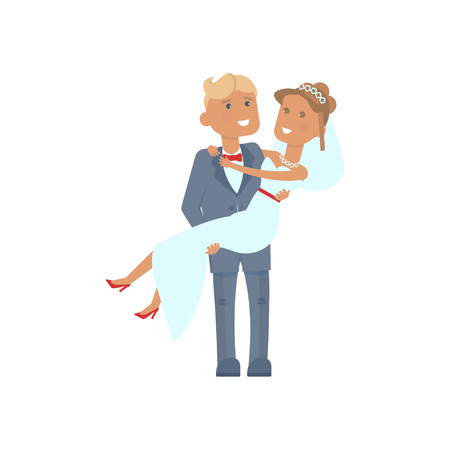Wedding couple characters. Cartoon style. Vector illustration isolated on white backgroundのイラスト素材