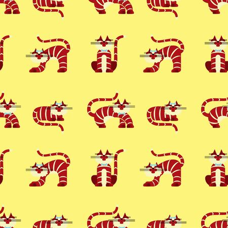 Seamless pattern character cats in different poses at modern flat design for packaging materials of animals shop, store, clinic and others. Vector illustrationのイラスト素材