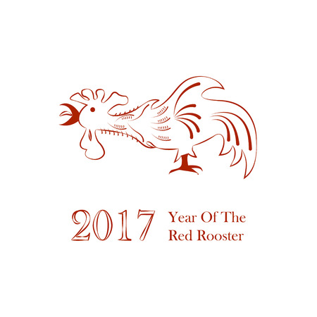 Vector illustration of rooster, symbol of 2017 on the Chinese calendar. Silhouette of red cock. Element for New Years design.のイラスト素材