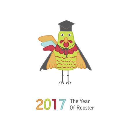 Cute cartoon rooster character illustration. Calendar template for creating a calendar with funny cocks. Symbol of 2017 red rooster Chinese New Yearのイラスト素材