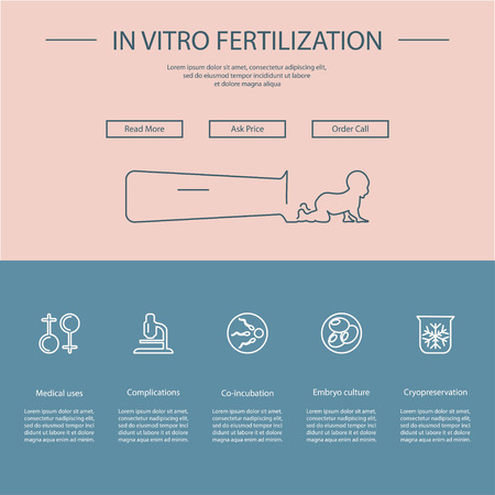 Landing page design template with In vitro fertilization symbols. Website layout for medical clinic, hospital or check-up center. Vector illustrationのイラスト素材