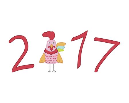 Cute cartoon rooster character illustration. Calendar template for creating a calendar with funny cocks. Symbol of 2017 red rooster Chinese New Yearのイラスト素材