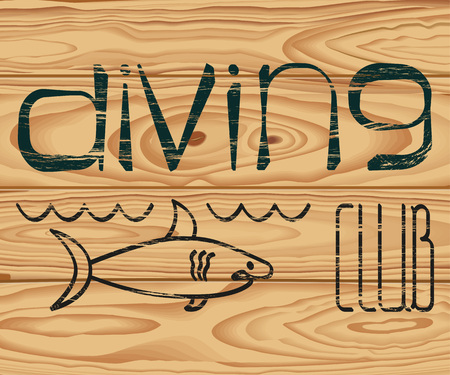 logo of Diving Club with shark, wood textureのイラスト素材