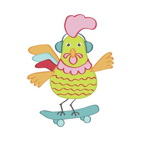 Cute cartoon rooster character illustrationのイラスト素材