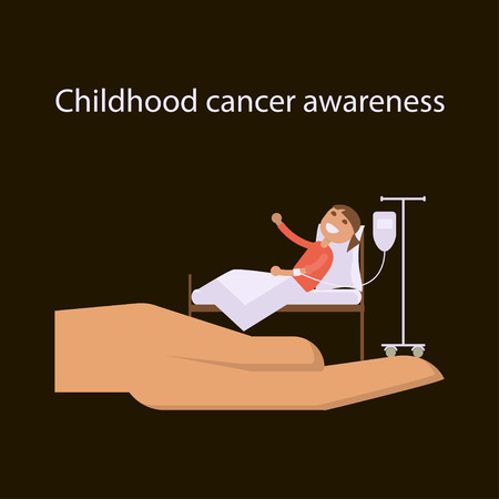 International Childhood cancer day banner. The hand symbolizes help and support to sick children. Child oncology disease concept in vector flat designのイラスト素材
