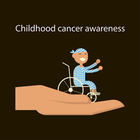 International Childhood cancer day banner. The hand symbolizes help and support to sick children. Child oncology disease concept in vector flat designのイラスト素材