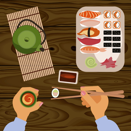 Person is eating delicious sushiのイラスト素材