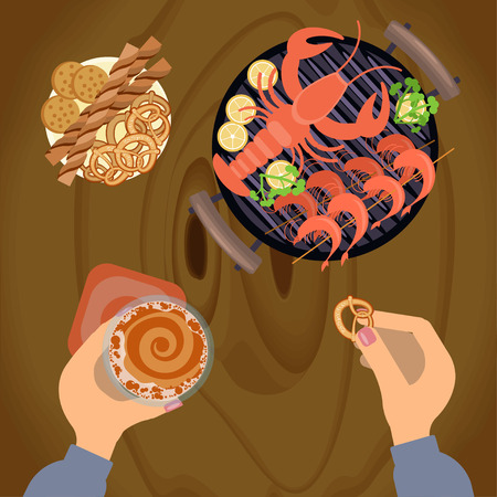 Person eating Grilled sea foodのイラスト素材