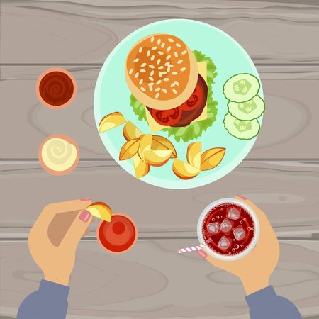 hamburger and french friesのイラスト素材