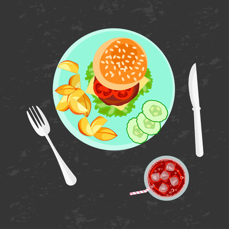Burger, french fries and colaのイラスト素材