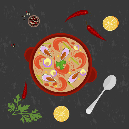 clam chowder on Grey backgroundのイラスト素材