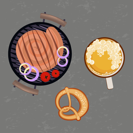 Grilled sausages and glass of beerのイラスト素材