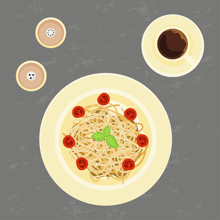 Delicious pasta and coffeeのイラスト素材