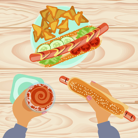 Fast food with beerのイラスト素材