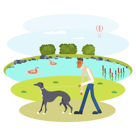 Man walking with Dogのイラスト素材