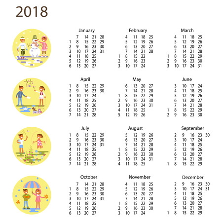 Calendar 2018 with childrenのイラスト素材