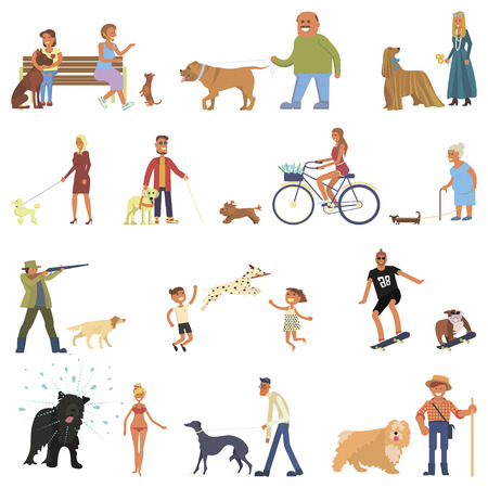 People with dogs setのイラスト素材
