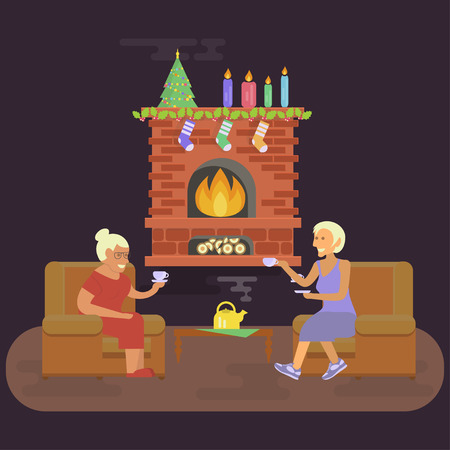 House Christmas room interiorのイラスト素材