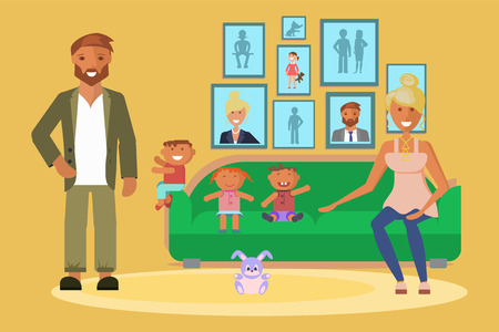 Young family portraitのイラスト素材