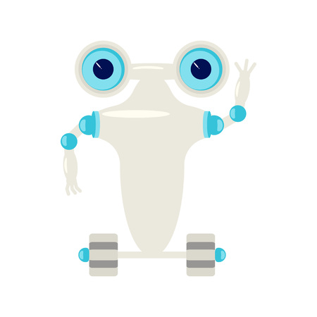 Cartoon Cute chat bot in flat design. Friendly Android Robot Character isolated on white background. Vector illustration eps 10のイラスト素材