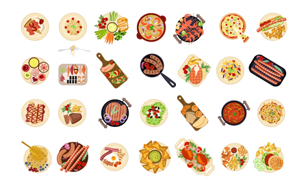 A various food dishes isolated on plain background.のイラスト素材