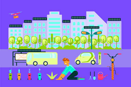 Eco technologies in the cityのイラスト素材