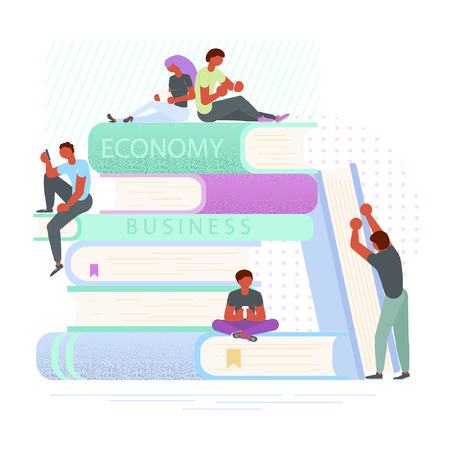 readers sitting on booksのイラスト素材