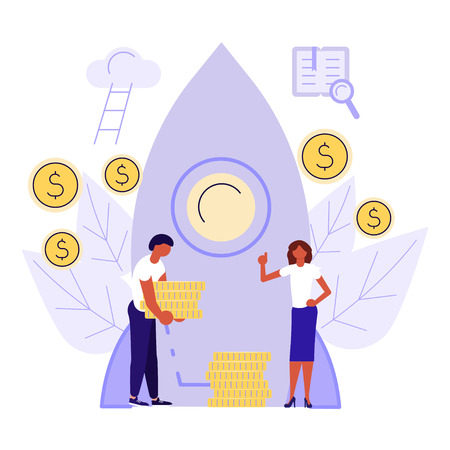 Investment start-up concept in flat design. Man and women young businessmen  shake hands. Vector illustration eps 10のイラスト素材