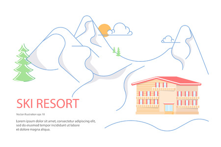 Mountain Ski Resort concept on winter Mountain Landscape background. Vector illustrationのイラスト素材