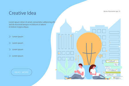 Web banner design template. Workflow management concept in flat design. Team of young businessmen have a business meeting and brainstorming Vector illustration eps 10のイラスト素材