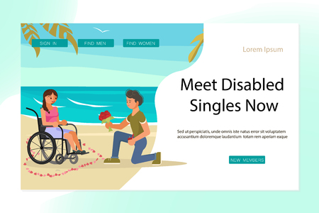 Landing page for Virtual relationships, online dating, and social networking of disabled people. Vector illustrationのイラスト素材