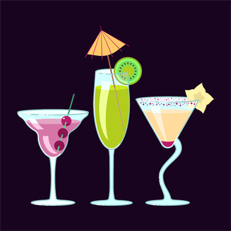 Set of exotic alcoholic cocktails in flat design. Vector illustration eps10のイラスト素材