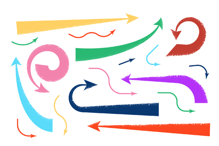 Set of colorful hand drawn arrows isolated on white background. Flat Art Vector illustrationのイラスト素材