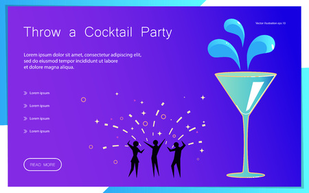 Cocktail party recipes page website template. Colorful sign, bright alcoholic signboard, light banner. Flat Art Vector illustrationのイラスト素材