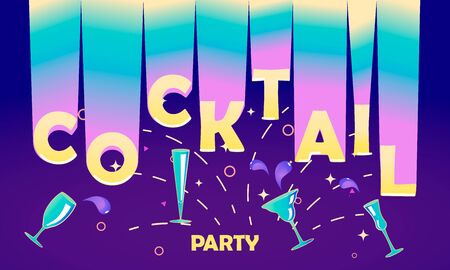 Flyer for night cocktail party. Neon sign, bright alcoholic signboard, light banner. Flat Art Vector illustrationのイラスト素材