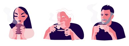 Man and Woman with Cup of coffee. A hot beverage Concept for Restaurants and coffee shops.のイラスト素材