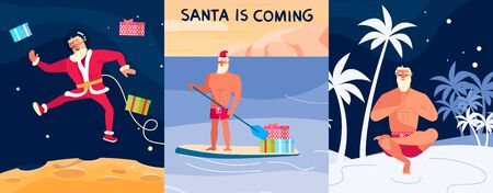 Merry Christmas and Happy New Year card! Young athletic Santa Claus isolated. Flat Art Vector illustrationのイラスト素材