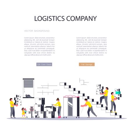 Landing web page template with Delivery and carrier service. Ñouriers deliver purchases to customers from online stores. Flat Art Vector Illustrationのイラスト素材
