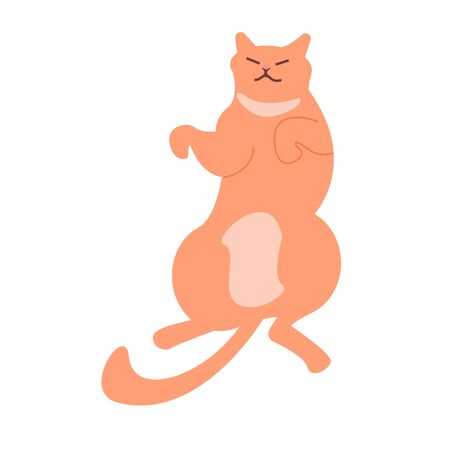 Cute cat character is lying on back and sound asleep, cute funny kitty portrait. Flat Art Vector illustrationのイラスト素材