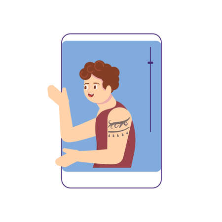 Conference video call, virtual meeting with colegues, relatives or friends and working or learning from home concept. Flat Art Vector illustrationのイラスト素材