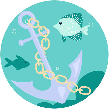 Social Media Story highlight icon in sea stile. Underwater scene with boat anchor. Flat Art Vector illustrationのイラスト素材