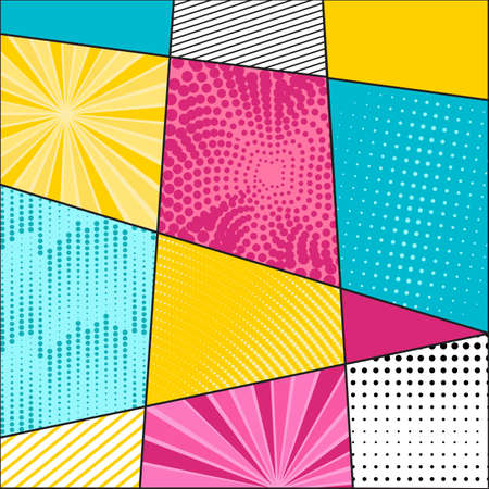 Comic book pattern background. Bright colorful composition graphic elements in Pop Art style. Vector Illustrationのイラスト素材
