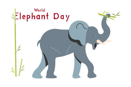 Greeting card with funny elephant in flat design. World elephant day. Flat Art Vector Illustrationのイラスト素材
