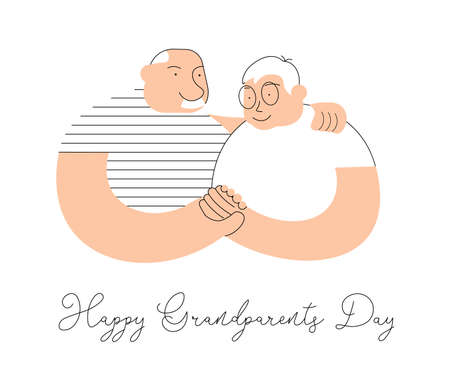 Happy grandparents day greeting card. Elderly man and woman holding hands for each other. Flat Art Vector Illustrationのイラスト素材