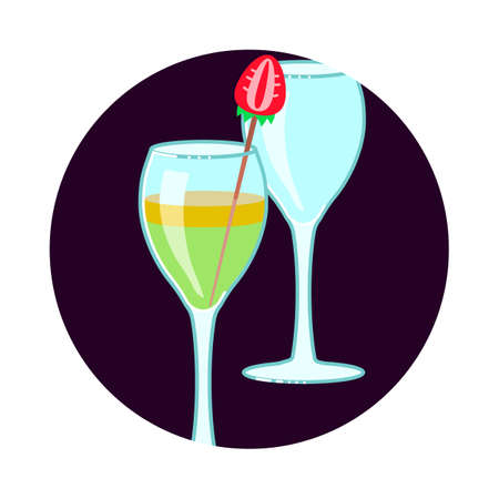 Exotic cocktail Social Media Story highlight icon. Shaped cocktail glass with straw for party decoration. Flat Art Vector illustrationのイラスト素材
